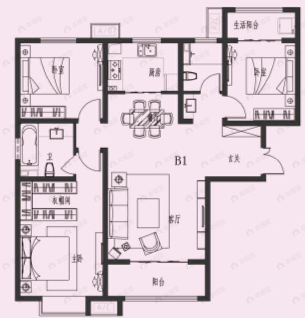 观园壹号3室2厅2卫户型图