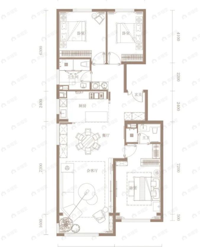 3室2厅2卫建面152平南|北户型图