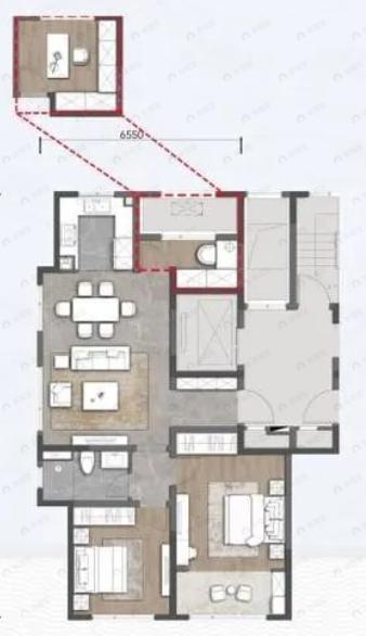 绿城凤凰和庐3室2厅1卫户型图