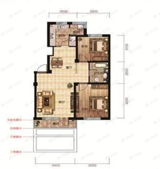 华沃滨河湾2室2厅1卫户型图
