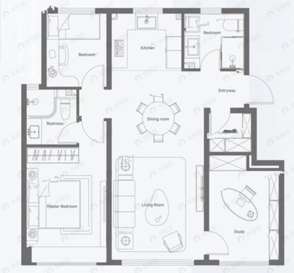 4室2厅2卫建面107平户型图