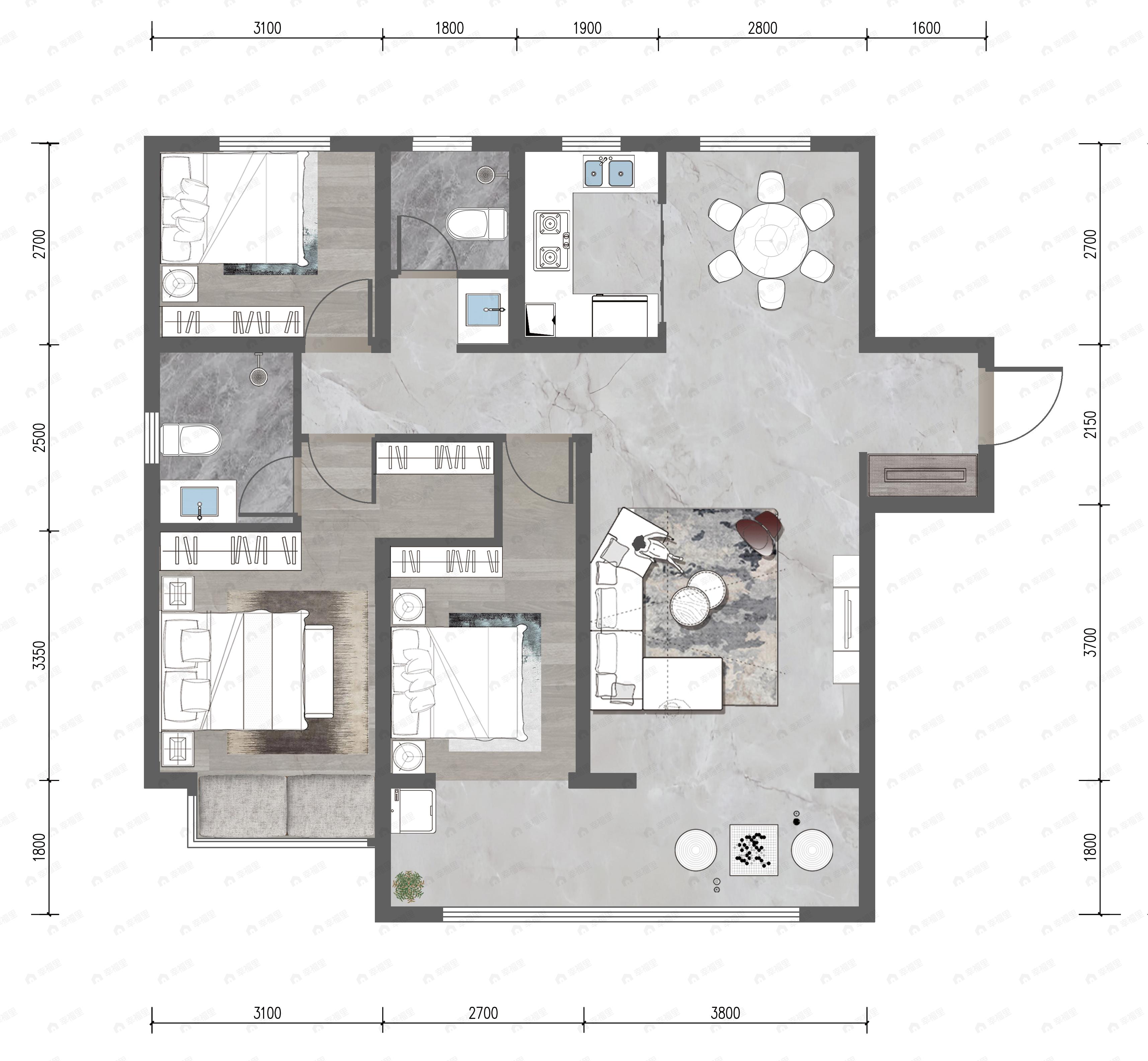 东城·海棠湾3室2厅2卫户型图