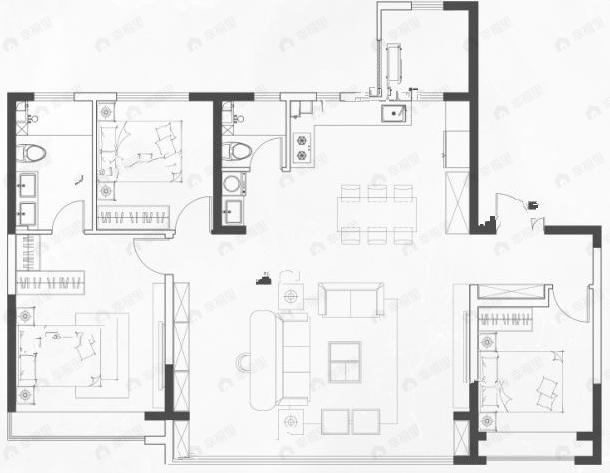 中国铁建·花语尚东3室2厅2卫户型图