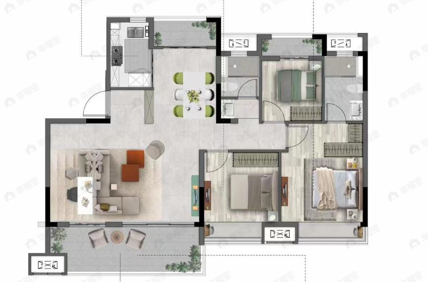3室2厅2卫建面116平户型图