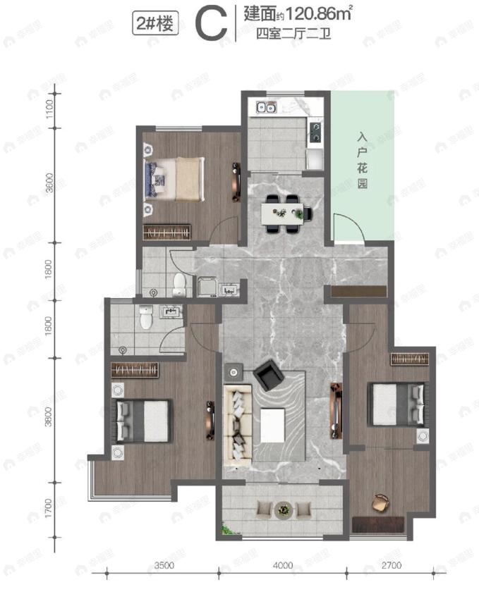 太白阅山3室2厅2卫户型图