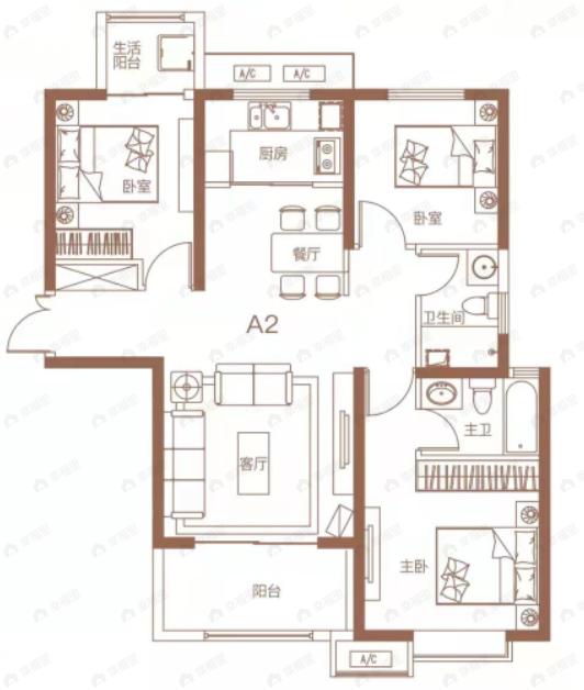 辰宇世纪城3室2厅2卫户型图