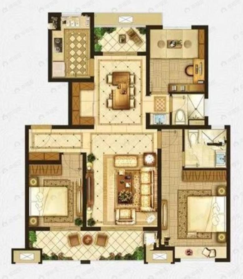 东部美的城3室2厅2卫户型图