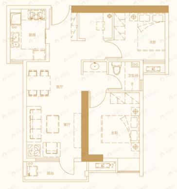 庭瑞中心2室2厅1卫户型图