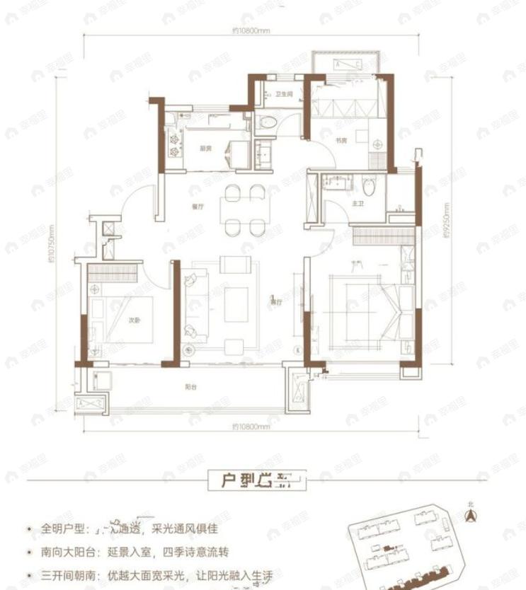 万科·理想城3室2厅2卫户型图