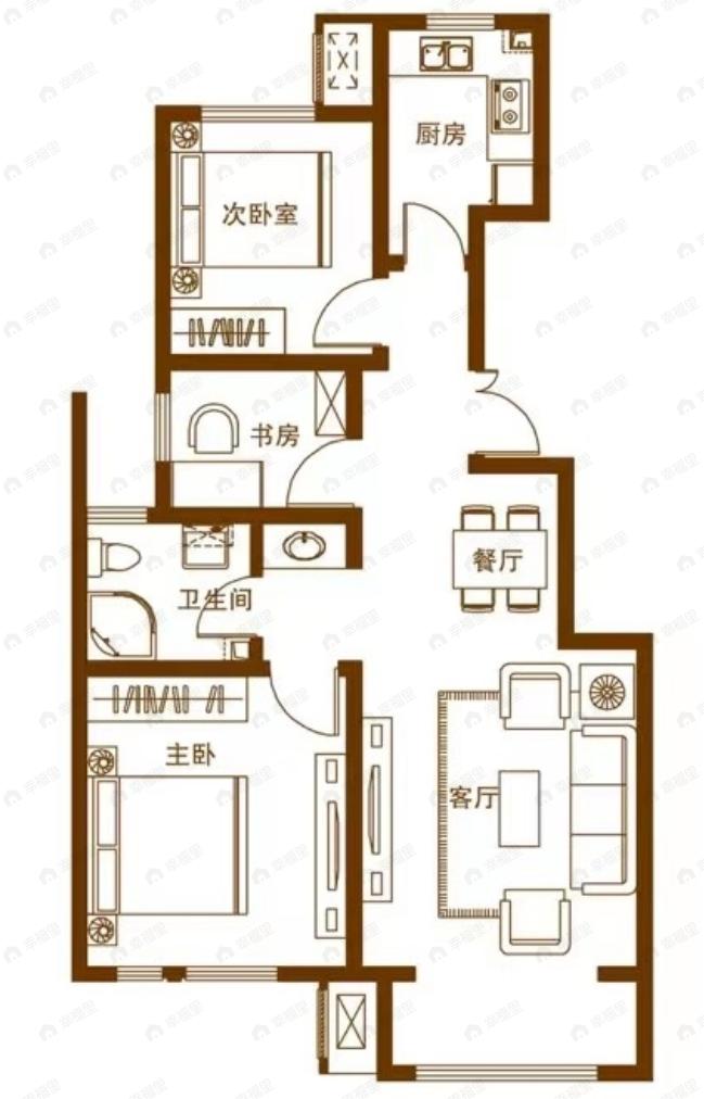 财富绿道丹庭3室2厅1卫户型图