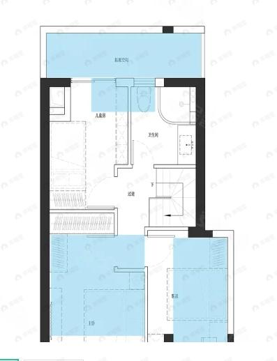 3室2厅2卫建面88平南|北户型图