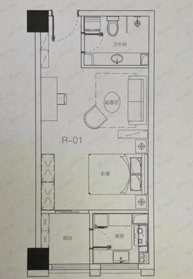 1室1厅1卫建面51平户型图