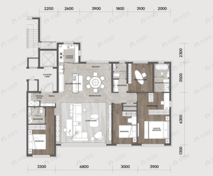 4室2厅3卫建面189平户型图
