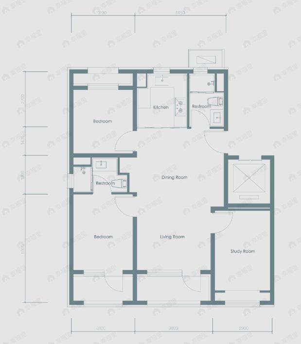3室2厅2卫建面117平户型图