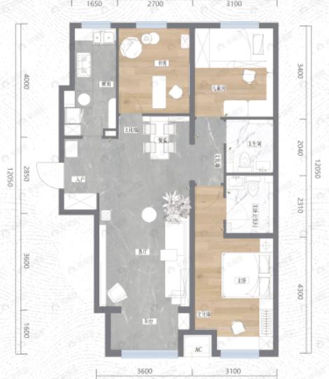3室2厅2卫建面116平户型图