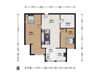 北京金科帕提欧2室2厅86.92平低楼层/共9层