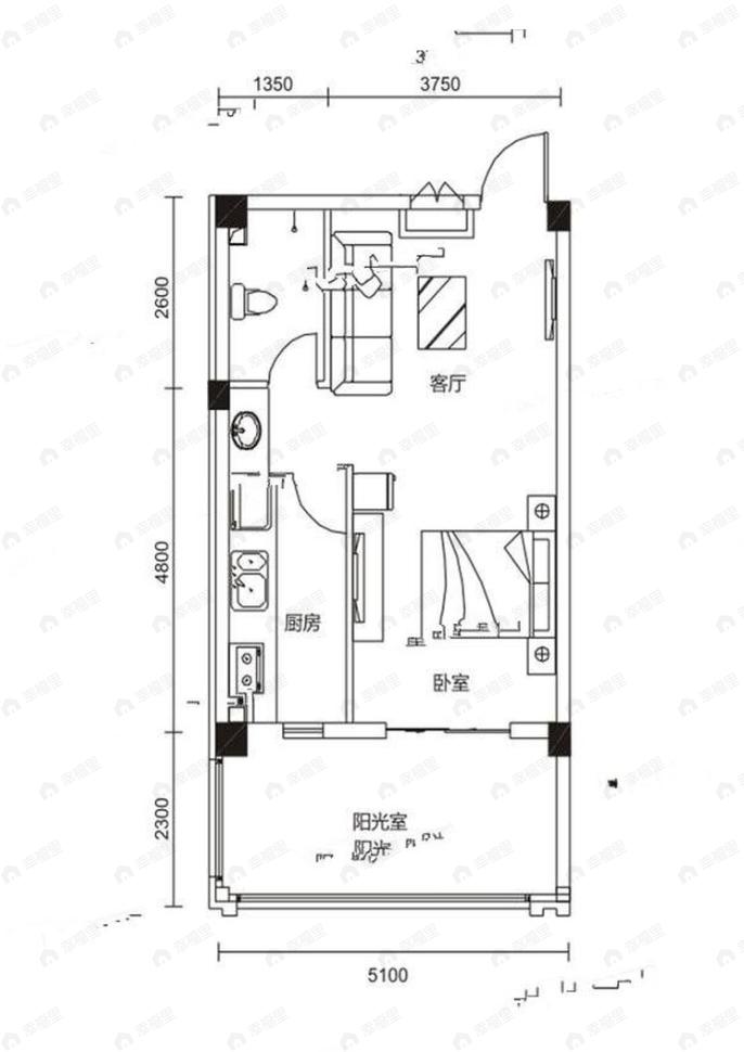 丽晶公馆1室1卫户型图