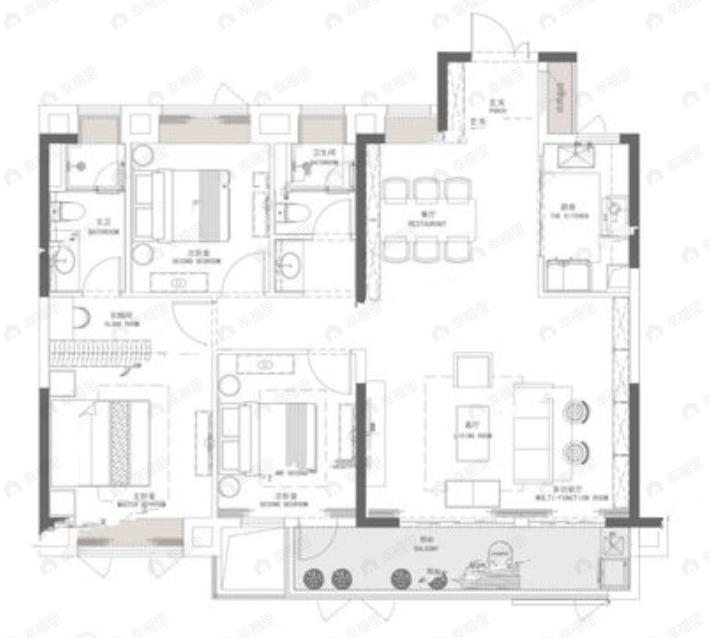 国铁城投国樾滨江3室2厅2卫户型图