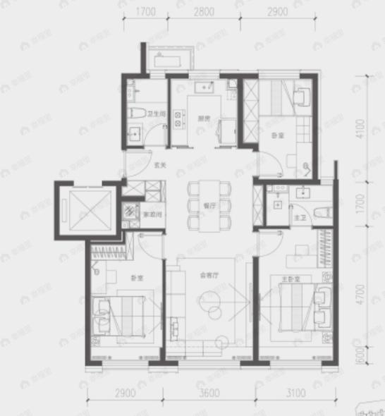 3室2厅2卫建面113m²北|南户型图