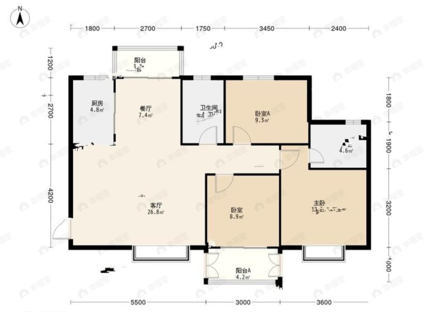 隆源国际城3室2厅2卫户型图