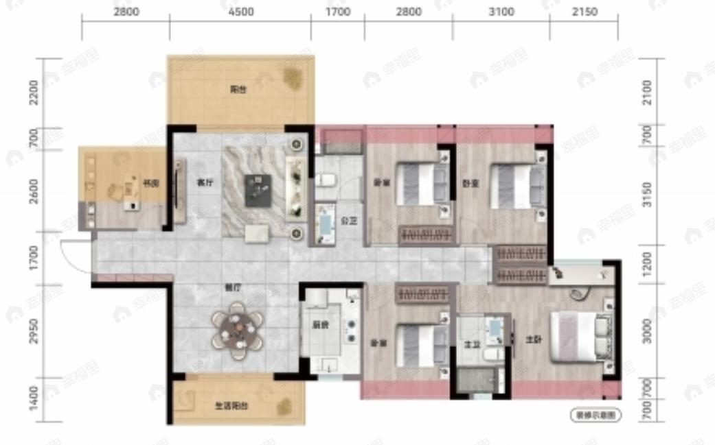 港城壹号4室2厅2卫户型图