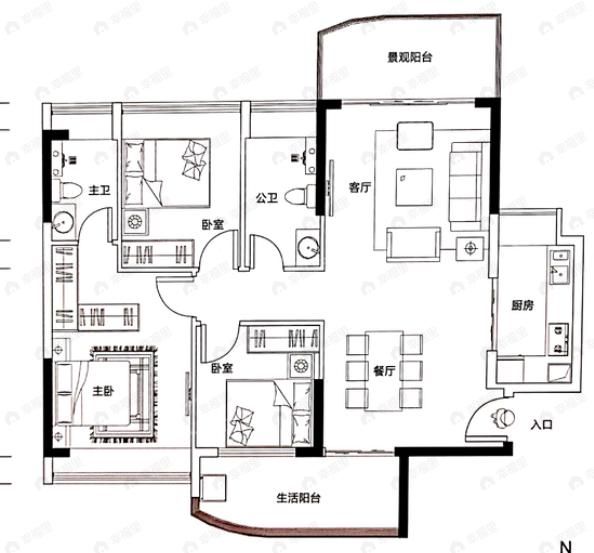 3室2厅2卫建面111平南户型图