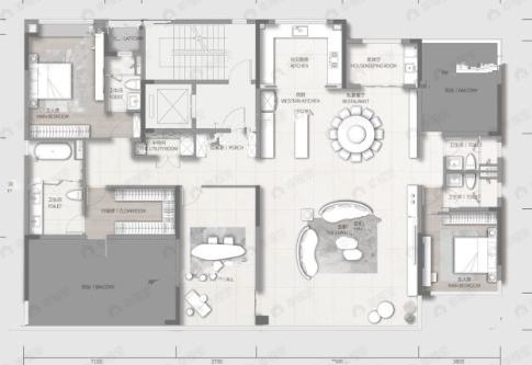 3室2厅4卫建面291平户型图