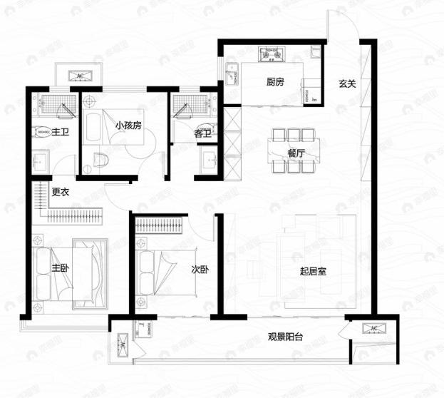 3室2厅2卫建面133平南户型图
