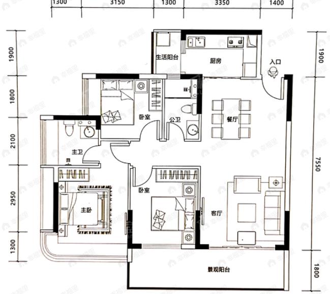 3室2厅2卫建面111平南户型图