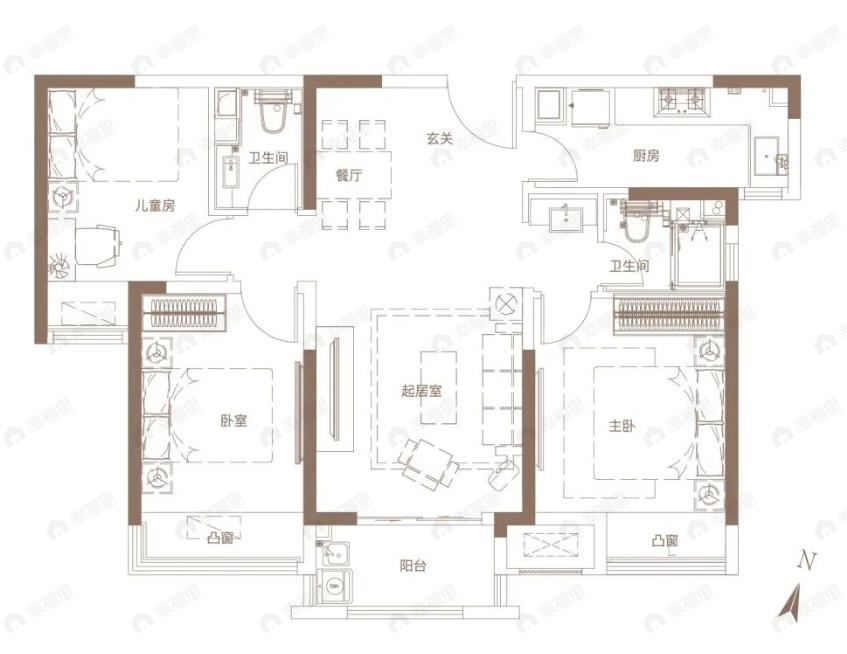 绿地花语城3室2厅2卫户型图