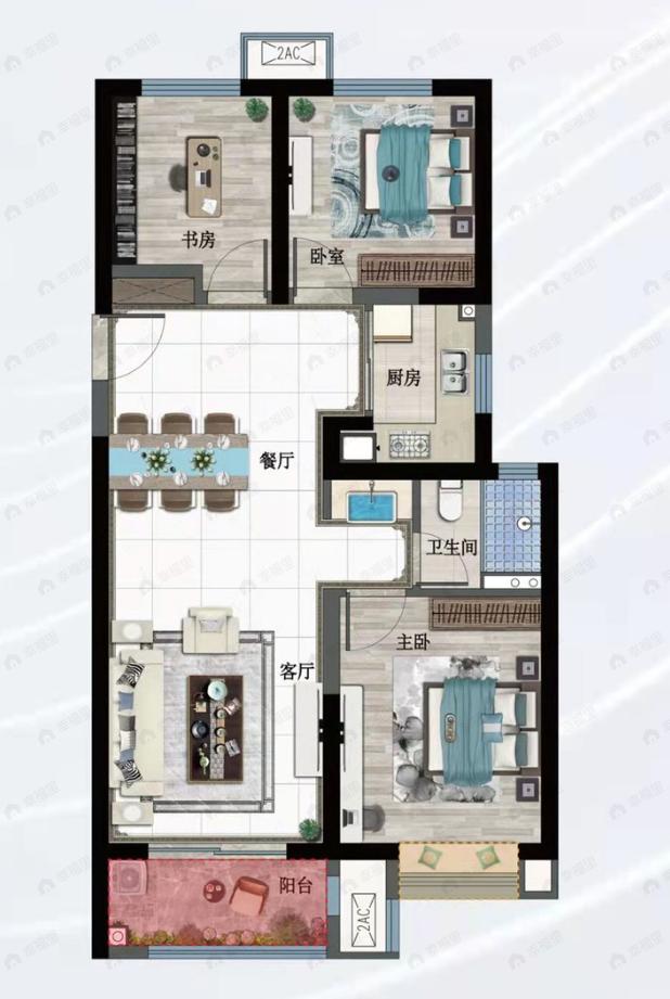 西安金辉城3室2厅1卫户型图