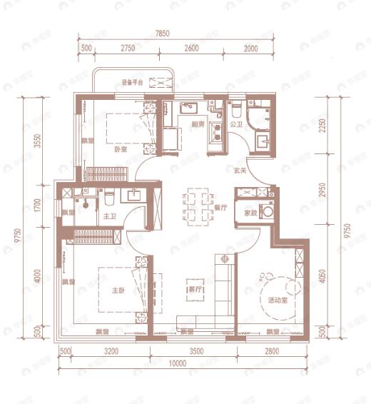 璟贤瑞庭3室2厅2卫户型图