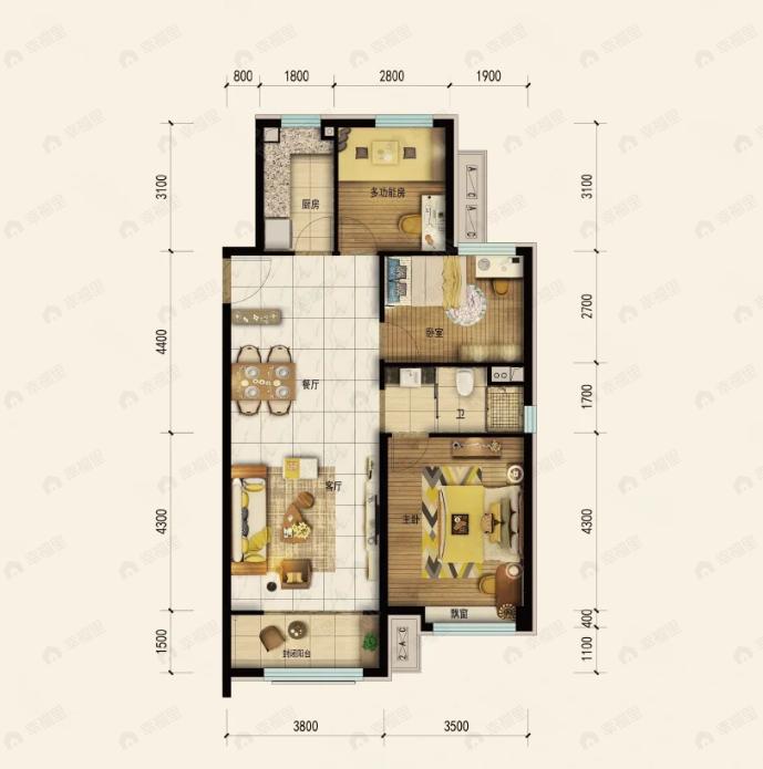 宣化碧桂园首府3室2厅1卫户型图