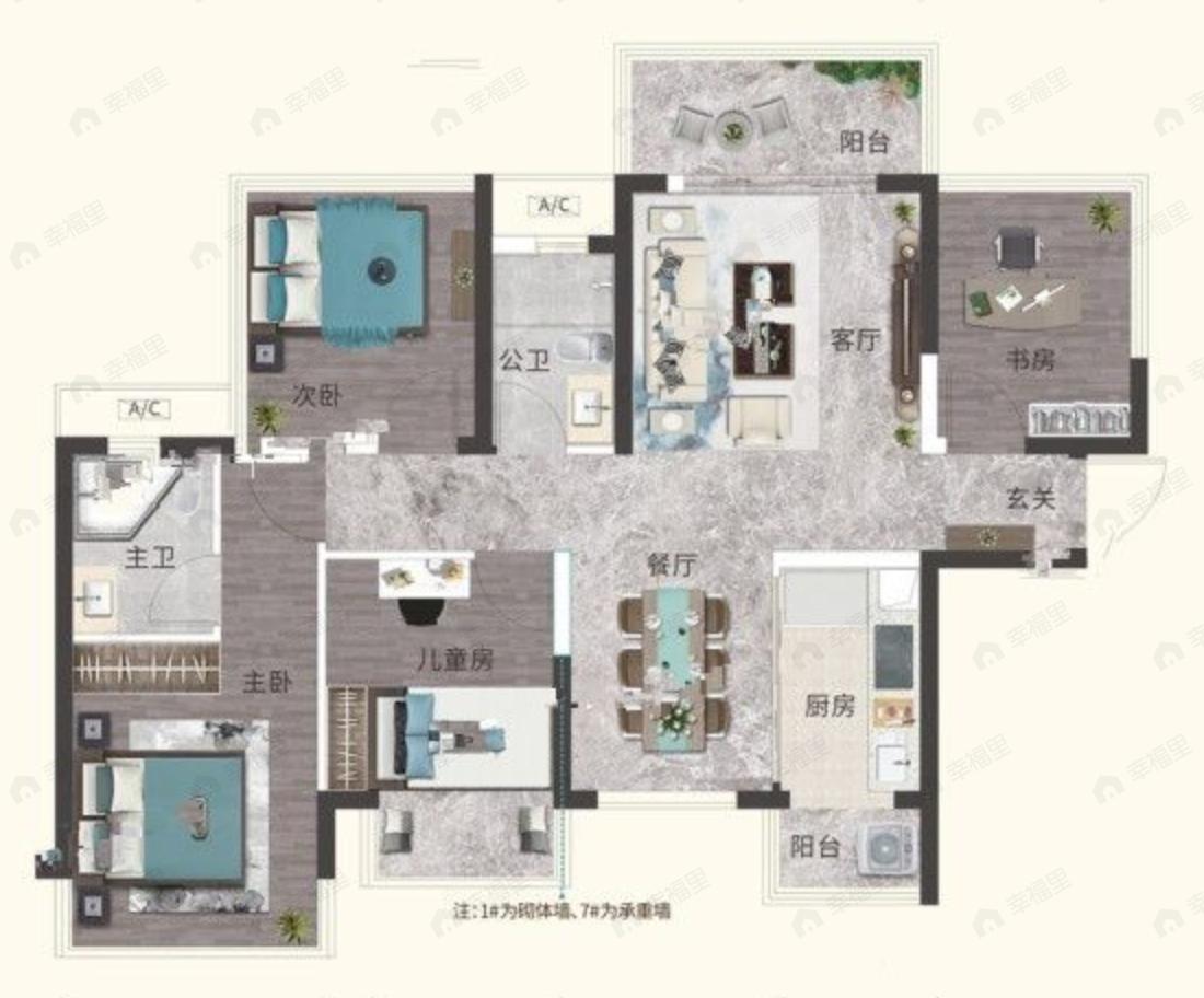 4室2厅2卫建面89平户型图