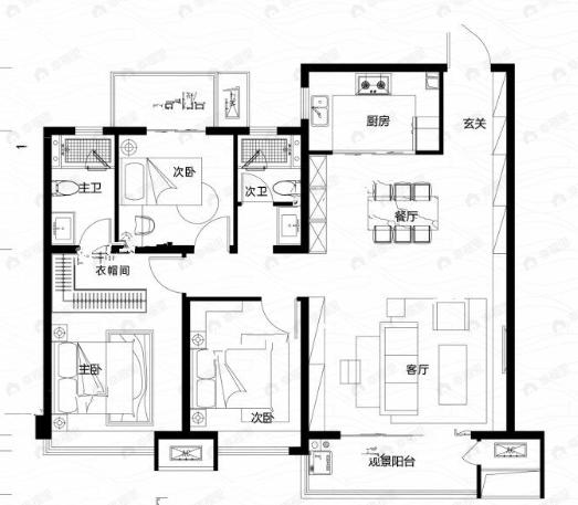 中建·轨交·山海境3室2厅2卫户型图