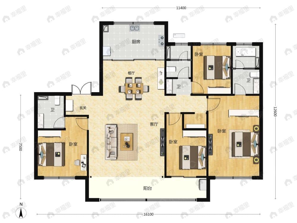 4室2厅3卫建面178平户型图