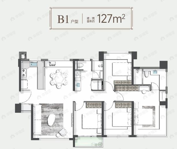 4室2厅2卫建面127平户型图