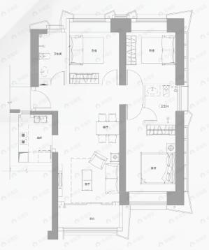 3室2厅2卫建面118平户型图