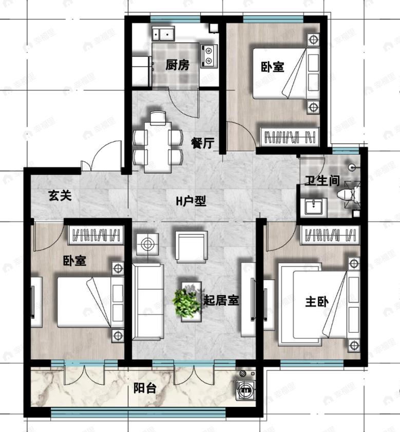 成龙学府·悦城3室2厅1卫户型图