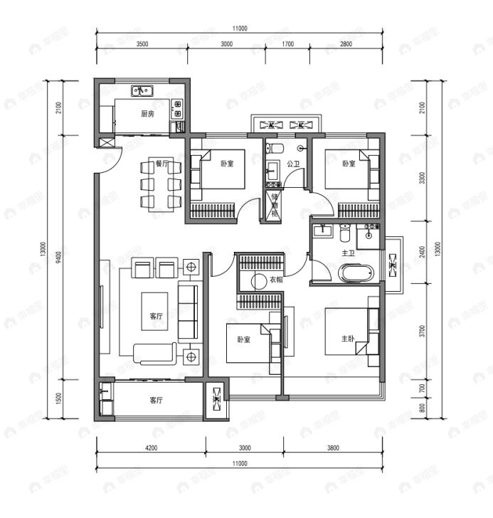 五洲芳华4室2厅2卫户型图