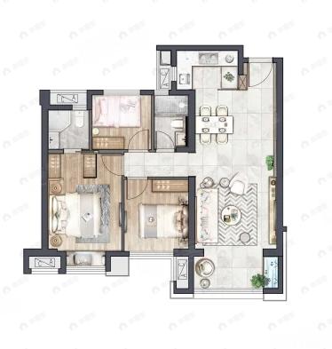 3室2厅2卫建面95平北|南户型图
