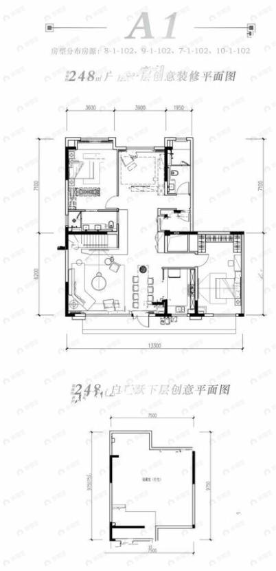 3室2厅2卫建面248m²南户型图