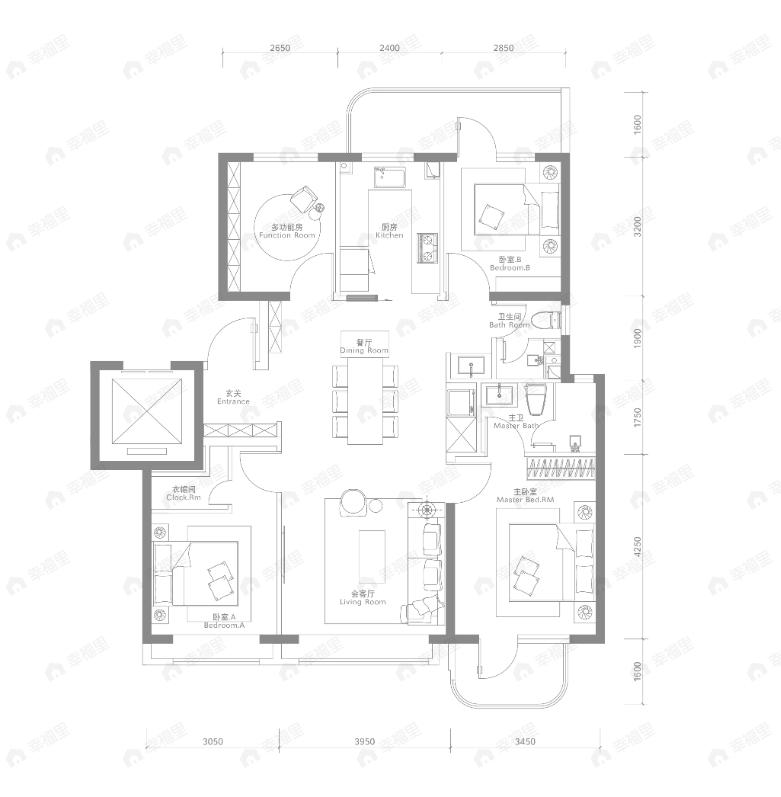 4室2厅2卫建面122平南|北户型图
