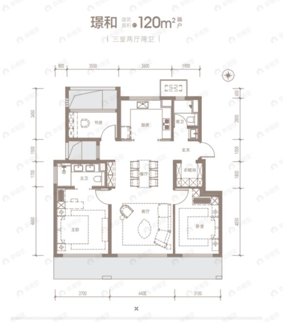 保利·颐璟和煦3室2厅2卫户型图