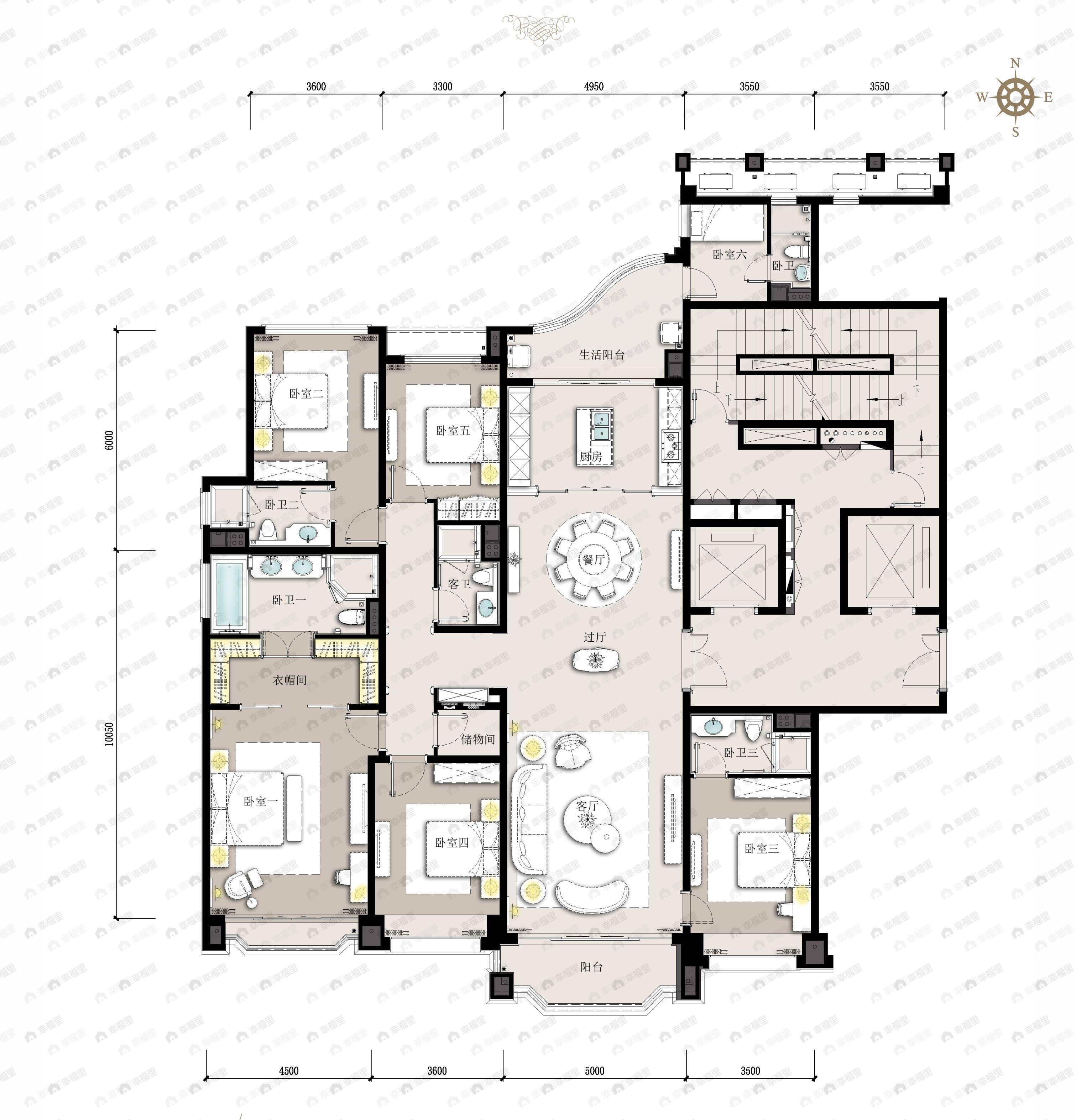 6室3厅5卫建面301平户型图