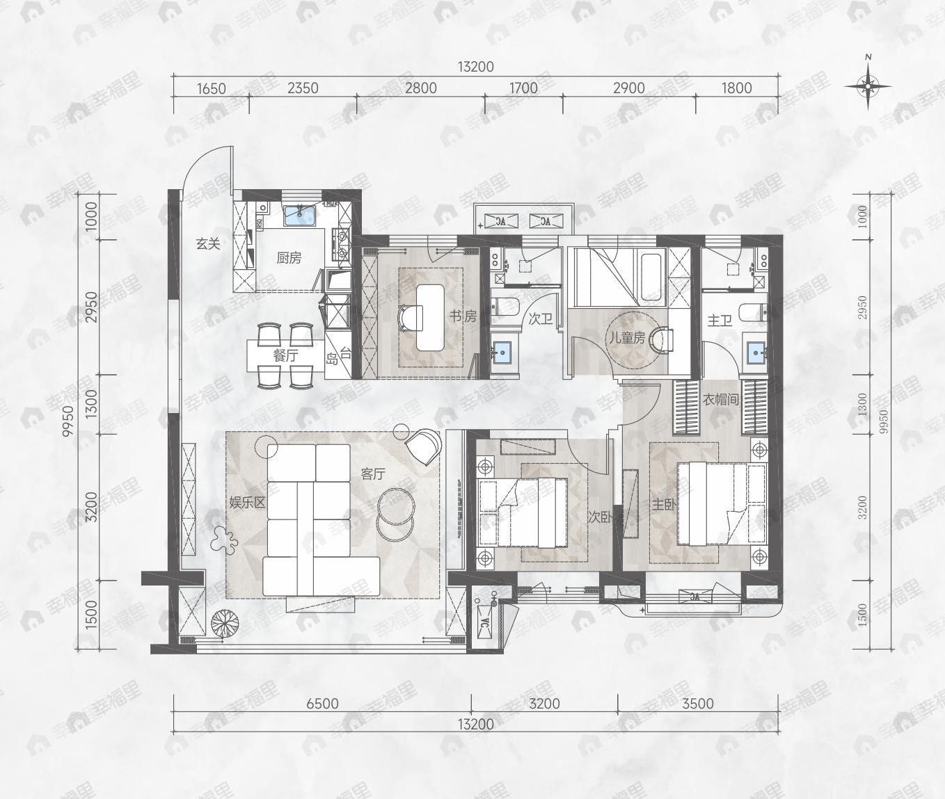4室2厅2卫建面139平南户型图