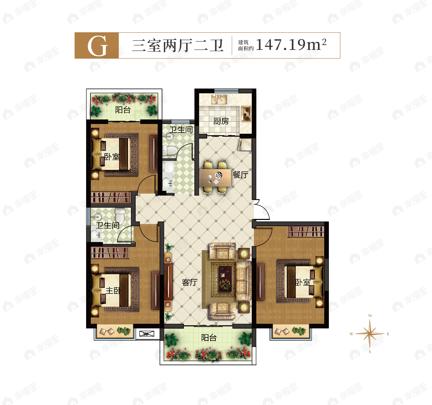 明山学府东苑3室2厅2卫户型图
