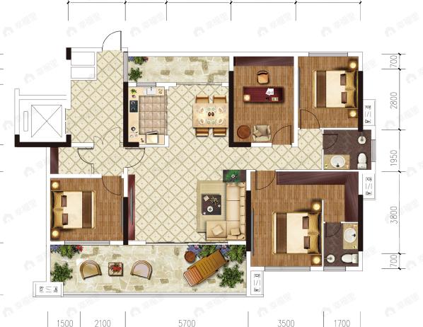 4室2厅2卫建面126平户型图