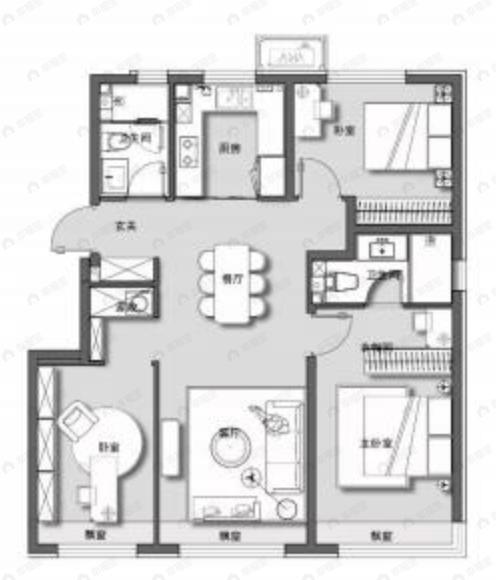 璀璨公元3室2厅2卫户型图