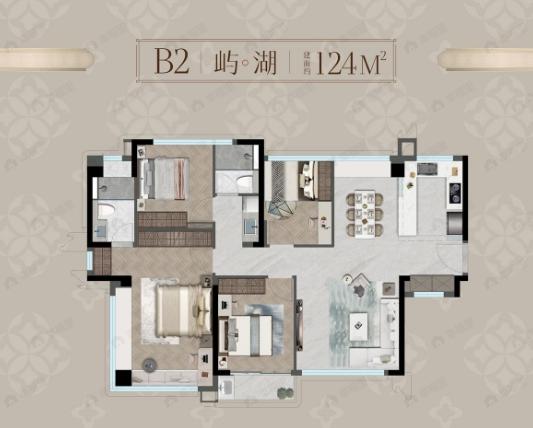 4室2厅2卫建面124平南户型图